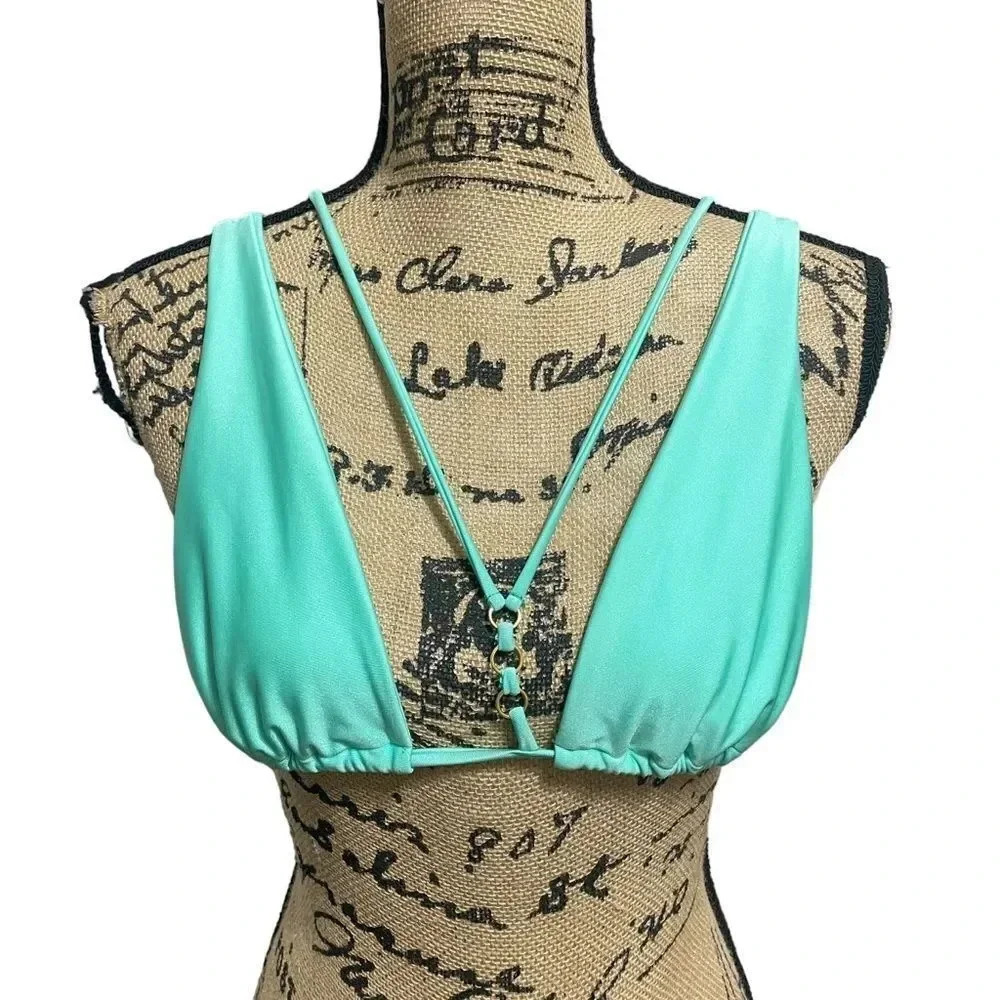 Beach Bunny Ireland High Apex Strappy Bikini Top Mint Size Large - Picture 2 of 7